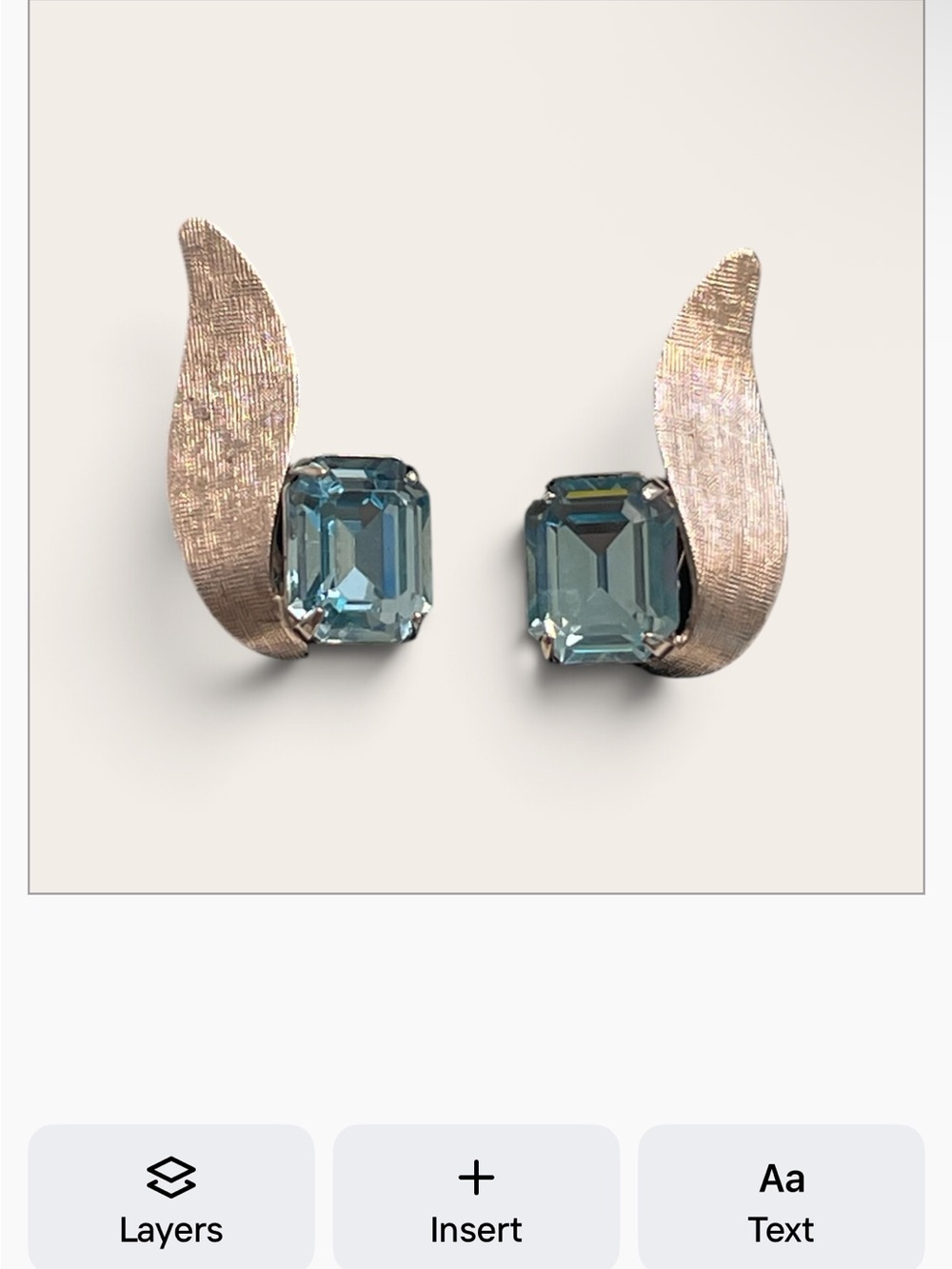 Vintage Van Dell blue emerald cut Crystal Wing Stud Earrings